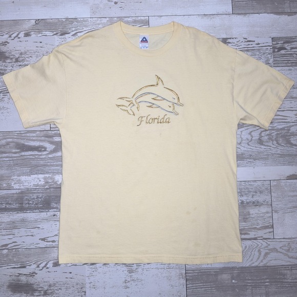 Alstyle Apparel & Activewear Other - Alstyle Shirt Mens XL Yellow Florida Dolphins Embroidered Graphic Tee Souvenir